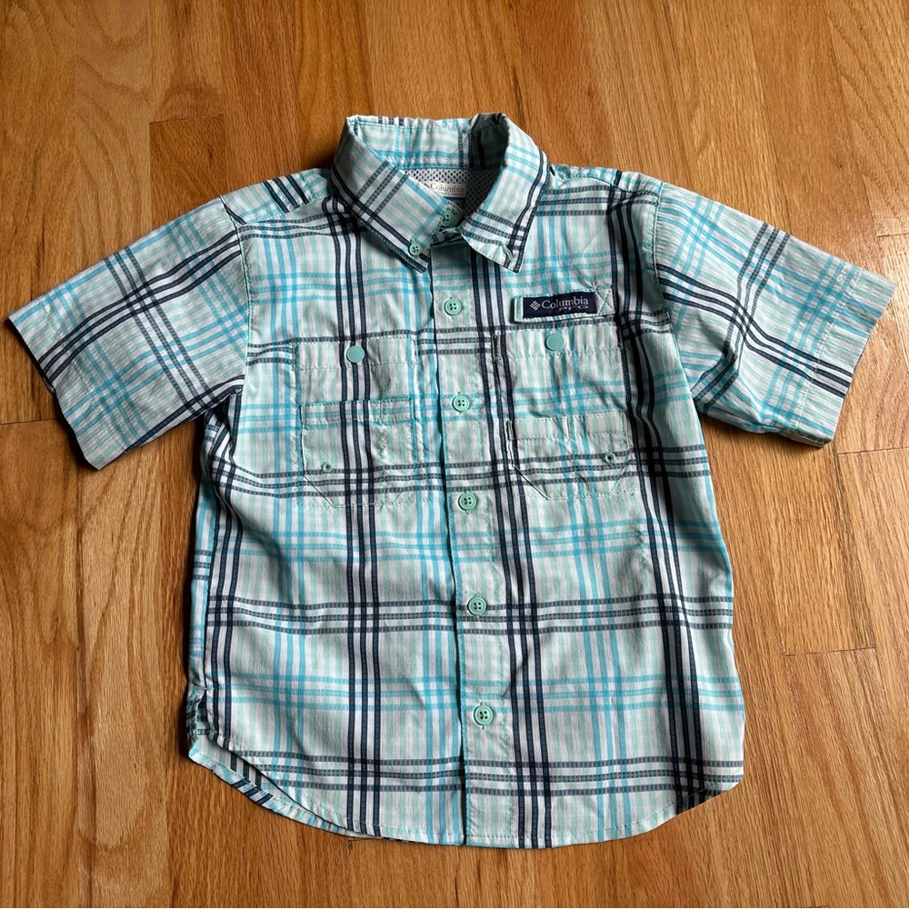 Columbia Kids Plaid Shirt - White and Blue Fishing Sun Shirt XS 6/7